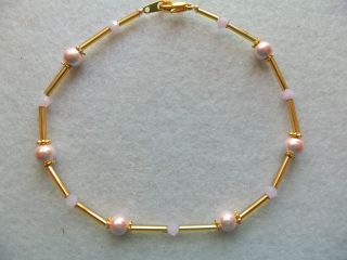 Ankle Bracelet Pink Magnetic Beads Pink Swarvoski Crystals Gold Plated