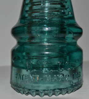Vintage Glass Insulator H G Co Patent May 2 1893 No 20 Aqua Blue Nice