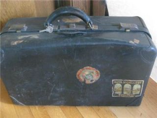 Vintage Black Leather Warranted Cowhide Suitcase Hotel Travel Stickers