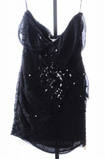 Diane Von Furstenberg 10 M Garvin Dress Black Sequin Strapless Ruching