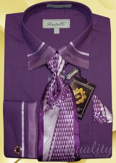 Fratello Purple 16 5 36 37 Trim Dress Shirt Tie Hankie Cuff Links $59