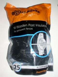 Gallagher 25 Pack Black w Wooden Post Insulator Permanent Fence New