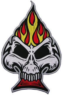 Giant Biker Skull Spade Flame Raider Emboidered Patch P