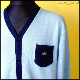  Mens Adidas Blue Cardigan XL Indie Oldschool 80s Mod Weller
