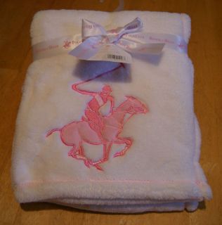 baby blanket Beverly hills Polo Club pink and white horse NEW extra