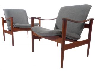 Danish Modern Fredrik Kayser Model 711 Teak Lounge Chairs Norway Finn