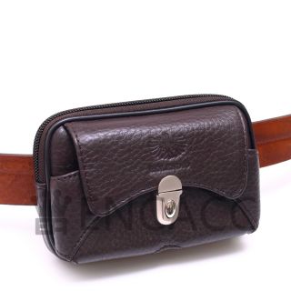 New Mens Genuine Leather Pocket Zipper Waist Packs Pouch Brown Wallet