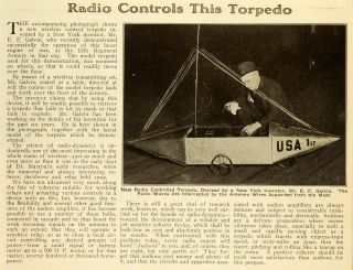 1920 Article Radio Torpedo E F Galvin Engine Armory Marconi War Weapon