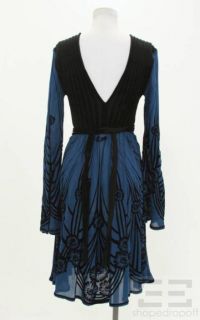 Jean Paul Gaultier Soleil Black & Blue Floral Print Long Sleeve Sheer