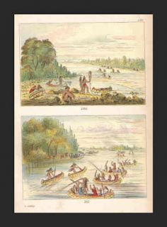 CHIPPEWA Indians Fish Race Canoes George Catlin 1913
