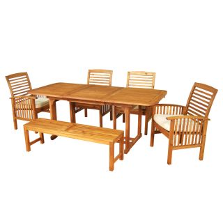 Outdoor Patio Furniture Wood Extendable Table, Bench, and four chair w