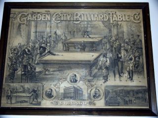  Antique Garden City Billiards Lithograph