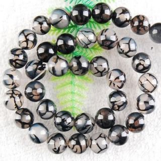  Black Dragon Veins Agate Onyx Round Gems Loose Beads 15
