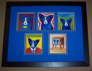 George Rodrigue Blue Dog Note Cards Collage Framed L K