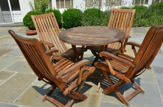 High End Teak Patio Furniture 36 Round Table 4 Reclinable Chairs