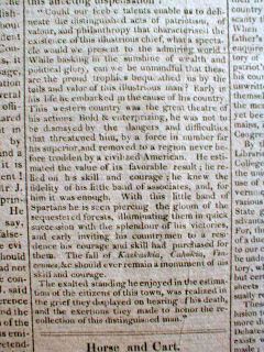 1818 Newspaper w Death of George Rogers Clark Revoluiotnary War