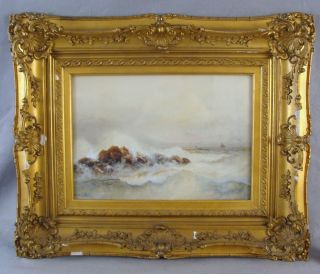 Antique 19c William G Russell Marine Coastal Seascape w C Painting