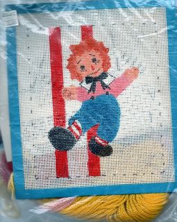 Raggedy Andy Cross Stitch Kit Plastic Canvas 8 x 9 inches with Yarn