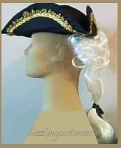  Tricorn Black Hat Wig White George Washington Boys Costume Prop
