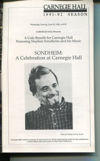 Stephen Sondheim A Celebration At Carnegie Hall 1991 92 Playbill