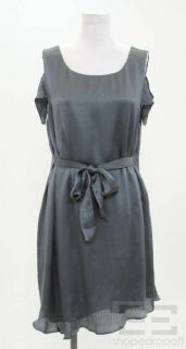 Geren Ford Gray Silk Cut Out Sleeve Tie Waist Dress Size Large