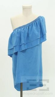 Geren Ford Blue Silk Ruffle One Shoulder Top Size Large