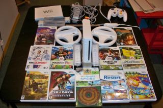 Nintendo Wii White Console NTSC EXTRAS 2 Remotes 12 Games Motion MORE