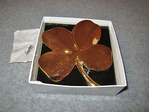 Brass 24K Gold Plated Paperweight Four Leaf Clover Wall Hanging One