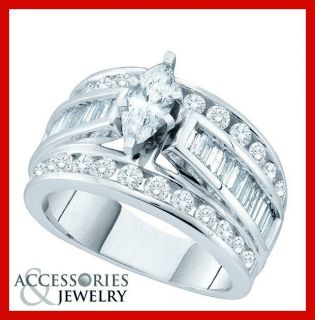 Ladies 14k White Gold Marquise Diamond Engagement Ring