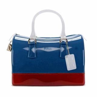 Furla Candy Bag Jelly Satchel Purse Tricolor Red White Blue Geranio