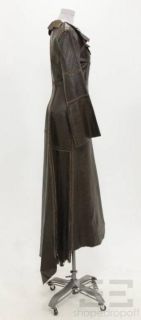 Gary Graham Brown Leather Suede Seamed Raw Edge Button Front Long Coat