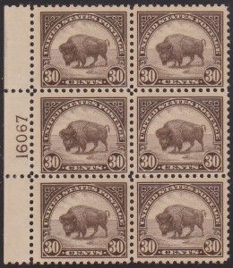 SCOTT #569 U.S. 30c Buffalo Plate Block of 6 mint NH OG F VF