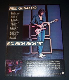 Neil Geraldo B.C. Rich Bich 6 1983 Guitar Advert Pat Benatar 83 Tour