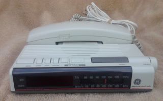 Retro 1980s GE Corded Telephone Alarm Clock Radio Space Saver Slim