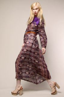 Vintage Silk India Gauze Print Dress Vtg 70s Sheer Metallic Ethnic