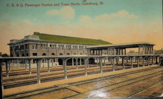  Station Train Sheds Railroad Galesburg Illinois Postcard