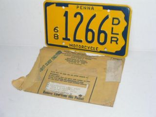 Vintage 1968 PA Pennsylvania Motorcycle Dealer License Plate Tag with