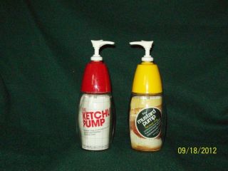 Gemco Ketchup Mustard Pump Bottles Containers Vintage Clear Glass