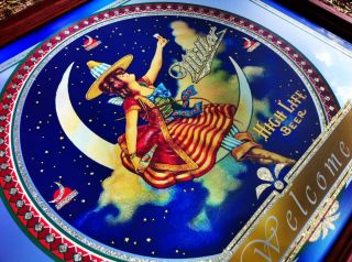  Girl in The Moon Beautiful Gold Flake Beer Bar Mirror Sign New