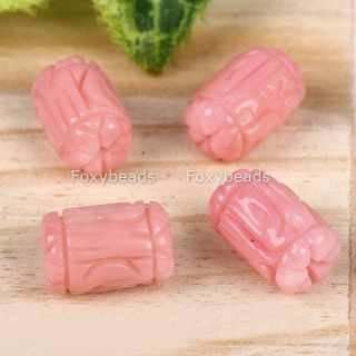 11x17mm Pink Coral Carved Column Gems Loose Bead 4pcs
