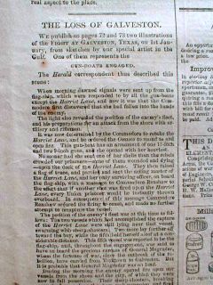  Civil War Newspaper w 2 LG Engravings Battle of Galveston Texas