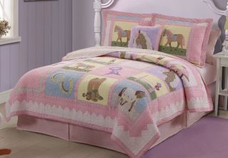 Giddy Up Cowgirl Horse Girls Twin Quilt Sham Bedding Set New