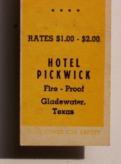 1930s Matchbook Hotel Pickwick Beautyrest Gladewater TX