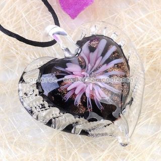  Lampwork Glass Flower Heart Bead Pendant Jewelry for Necklace
