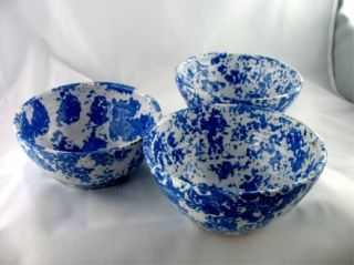Cole Pottery Kenneth George Blue Spatter Sponge Bowls