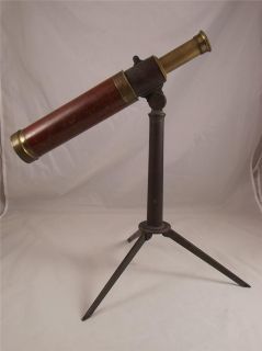George III Brass Wood Telescope on Stand G C Dixey
