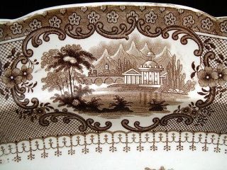 Brown Transferware Antique English Staffordshire Platter Verona 1840