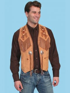 Indian Cowboy Vest Leather Brown Wahmaker Scully Western Cowboy Mens
