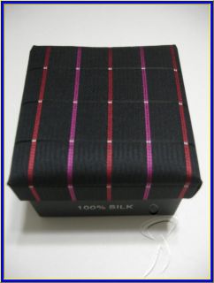 New George Martin Silk Tie Cufflink Hanky Black Stripes