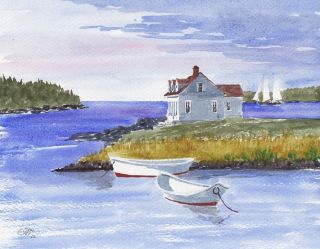 Two Dories Downeast Maine Seaside Cottage Boats New 8x10 Painting by